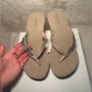 Guess Wedged Embellished Flip Flops